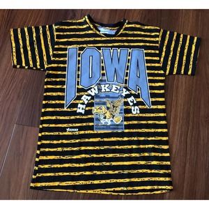 Vintage Iowa Hawkeyes Striped All Over Print AOP Artex Single Stitch M Shirt VTG